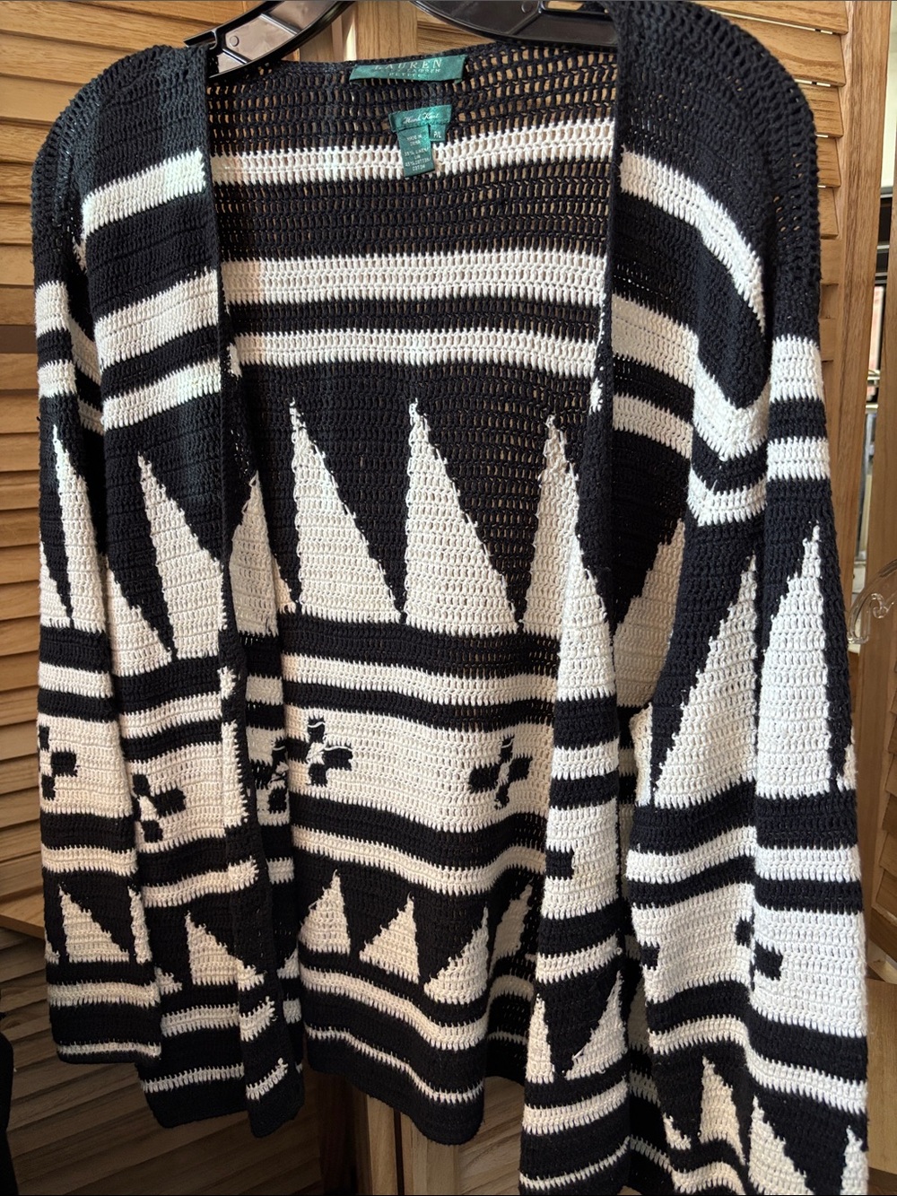 Lauren Ralph Lauren Black & White Geometric Button Front Cardigan Petite Large
